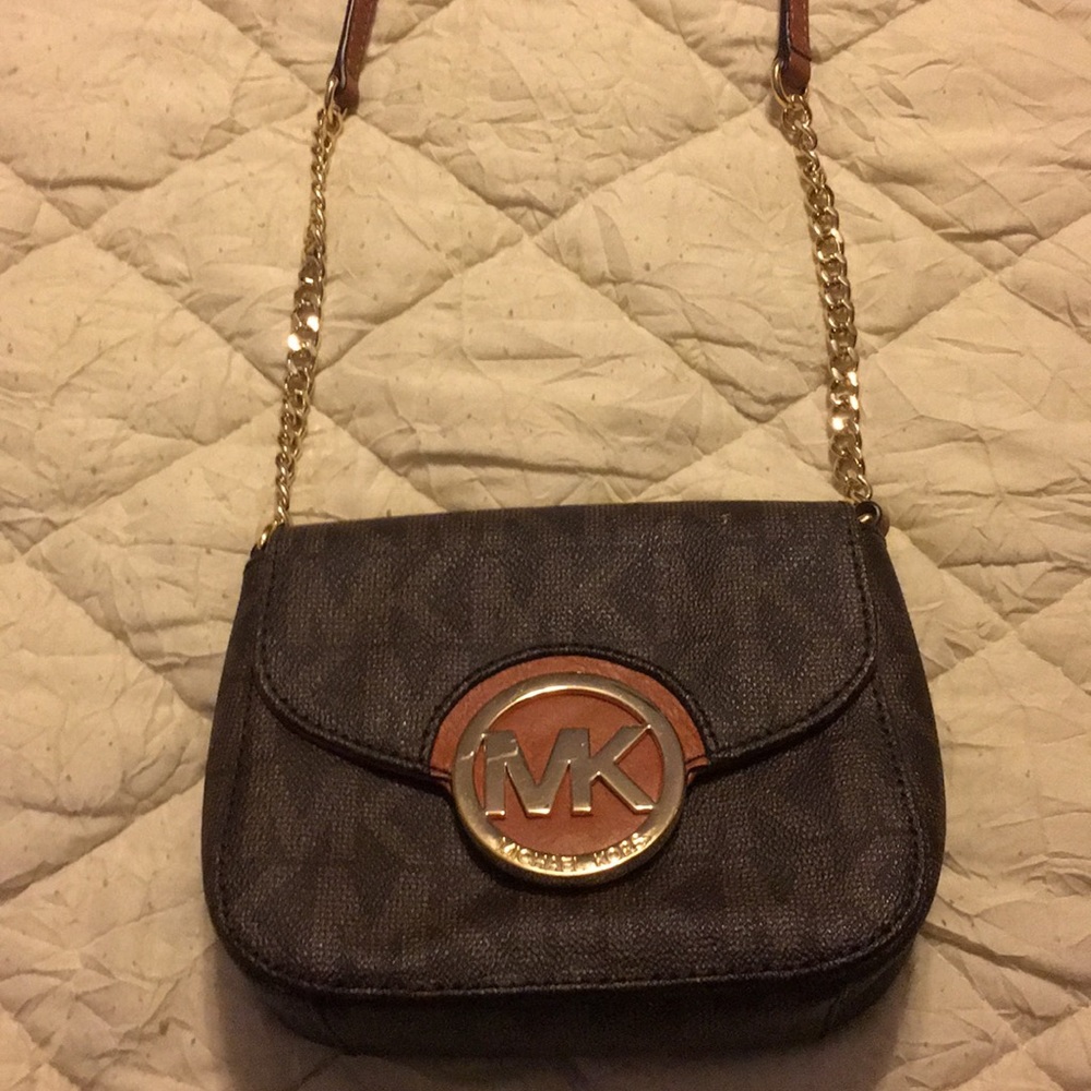 Michael Kors small brown and gold crossbody